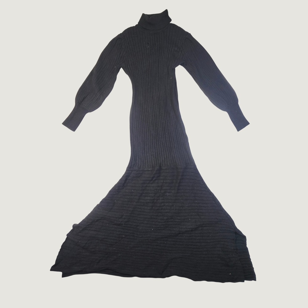 Fashion Nova Womens Ribbed Turtleneck Mermaid Maxi Dress Medium Black Long Slv